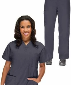 AllHeart Clearance Women's V-Neck Scrub Top & Drawstring Cargo Scrub Pant Set