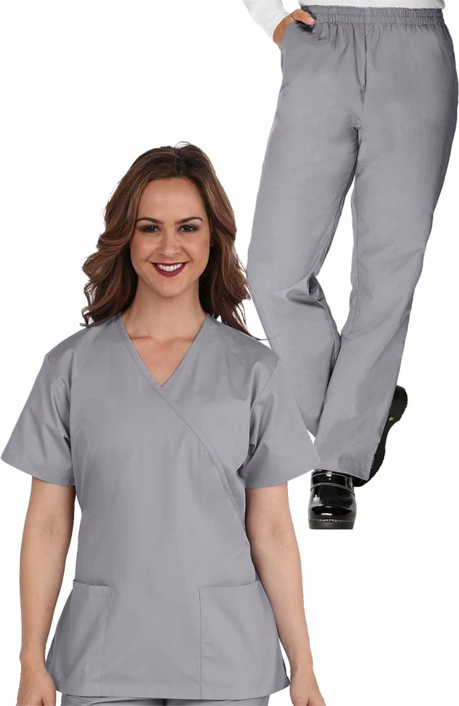 AllHeart Clearance Women's Mock Wrap Scrub Top & Elastic Waistband Scrub Pant Set 3 AllHeart Clearance Women's Mock Wrap Scrub Top & Elastic Waistband Scrub Pant Set