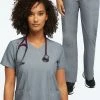 AllHeart Clearance Women's V-Neck Solid Scrub Top & Cargo Scrub Pant Set