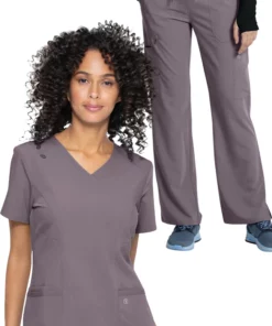 AllHeart Clearance Women's Mock Wrap Solid Scrub Top & Cargo Scrub Pant Set