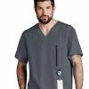 Barco One Clearance Men's V-Neck Zip Pocket Solid Scrub Top -Cherokee Shop 1 bc 0115 clearance910 650