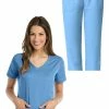 Grey's Anatomy Women's V-Neck Solid Scrub Top & Logo Elastic Waist Drawstring Scrub Pant Set 1 Grey's Anatomy Women's V-Neck Solid Scrub Top & Logo Elastic Waist Drawstring Scrub Pant Set -Cherokee Shop 1 bc 19set 650