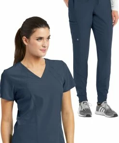 Barco One Women's Racer Solid Scrub Top & Boost Jogger Scrub Pant