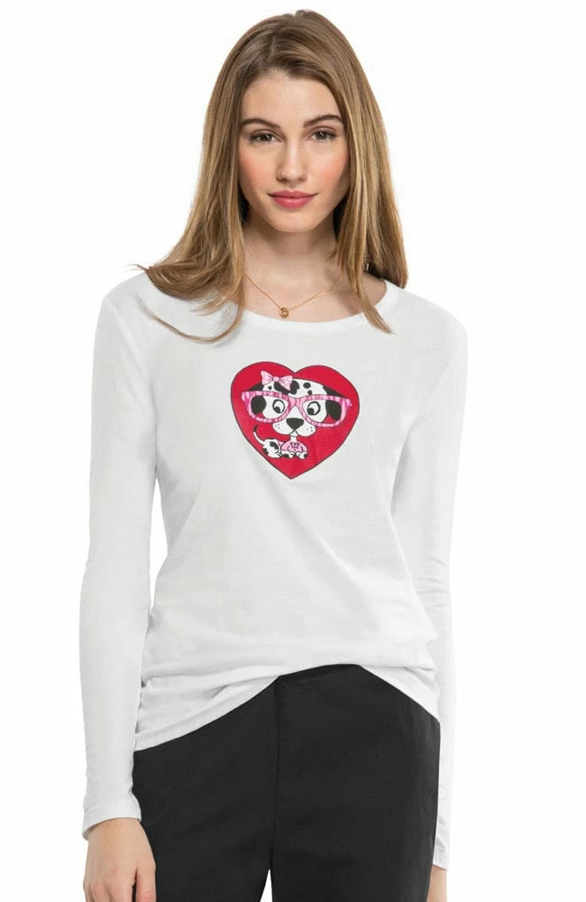 Cherokee Workwear Clearance Women's White Long Sleeve Dog Print Underscrub 3 Cherokee Workwear Clearance Women's White Long Sleeve Dog Print Underscrub