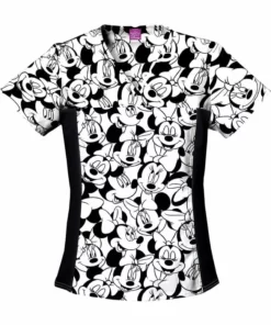 Cherokee Women's Minnie Mouse Print Scrub Top