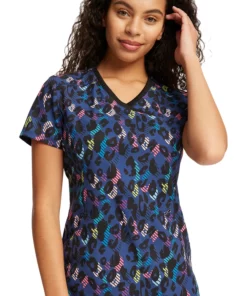 Cherokee Women's Mock Wrap Animal Pop Print Scrub Top