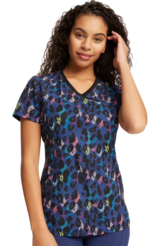 Cherokee Women's Mock Wrap Animal Pop Print Scrub Top 3 Cherokee Women's Mock Wrap Animal Pop Print Scrub Top