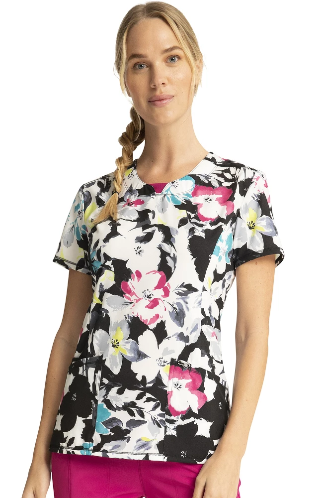 Cherokee Clearance Women's Inky Garden Print Scrub Top 3 Cherokee Clearance Women's Inky Garden Print Scrub Top