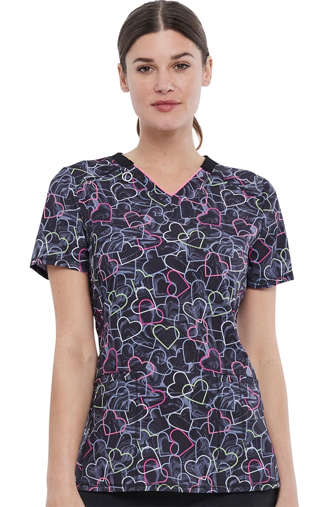 Cherokee Clearance Women's Marbled Hearts Print Scrub Top 3 Cherokee Clearance Women's Marbled Hearts Print Scrub Top