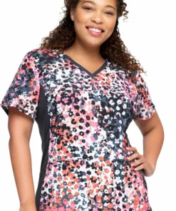 Cherokee Clearance Women's Knit Panel Blooming Cheetah Print Scrub Top