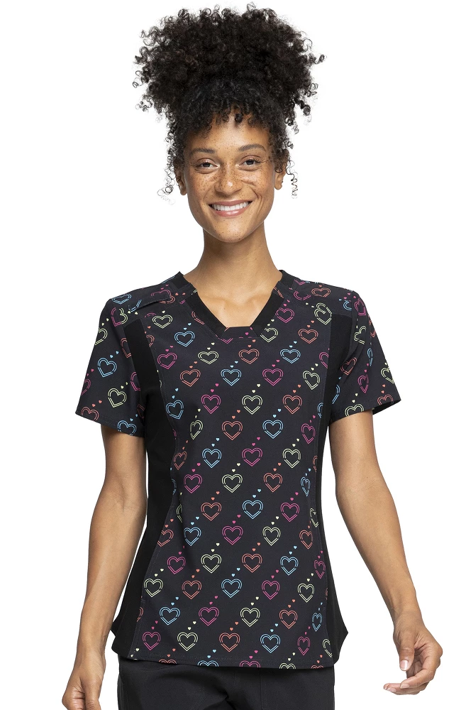 Cherokee Clearance Women's Knit Panel Hearts On The Line Print Scrub Top 3 Cherokee Clearance Women's Knit Panel Hearts On The Line Print Scrub Top