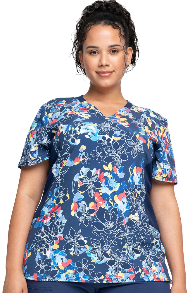 Cherokee Clearance Women's Mock Wrap Fleur Frenzy Print Scrub Top 3 Cherokee Clearance Women's Mock Wrap Fleur Frenzy Print Scrub Top