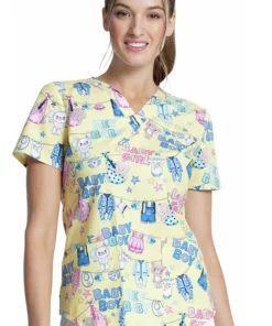 Cherokee Clearance Women's Hey Baby Print Scrub Top