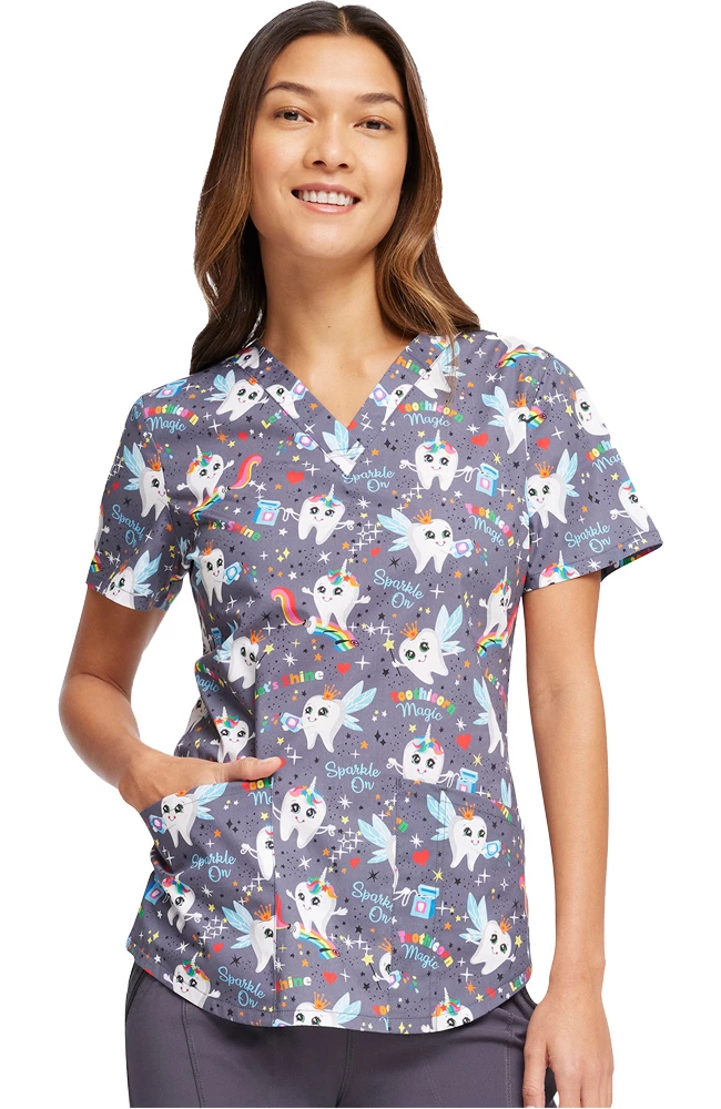 Cherokee Women's Toothicorn Magic Print Scrub Top 3 Cherokee Women's Toothicorn Magic Print Scrub Top