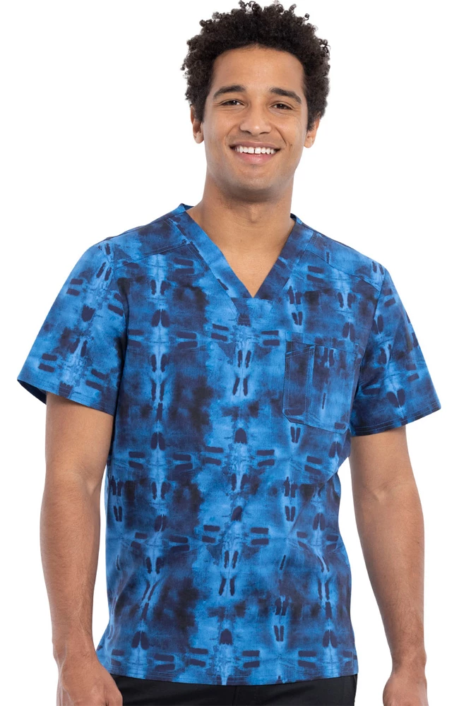 Cherokee Clearance Men's Geo Tie Dye Print Scrub Top 3 Cherokee Clearance Men's Geo Tie Dye Print Scrub Top