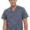 Cherokee Clearance Men's Rawrsome Print Scrub Top 2 Cherokee Clearance Men's Rawrsome Print Scrub Top -Cherokee Shop 1 ck ck692 printclearanceraw 650