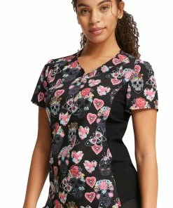 Cherokee Women's Sugar Skull Flutter Print Scrub Top