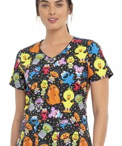 Cherokee Clearance Women's Mini Sesame Print Scrub Top