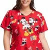 Cherokee Women's Mickey Holiday Cheer Print Scrub Top 2 Cherokee Women's Mickey Holiday Cheer Print Scrub Top -Cherokee Shop 1 ck tf614 printmkk 650