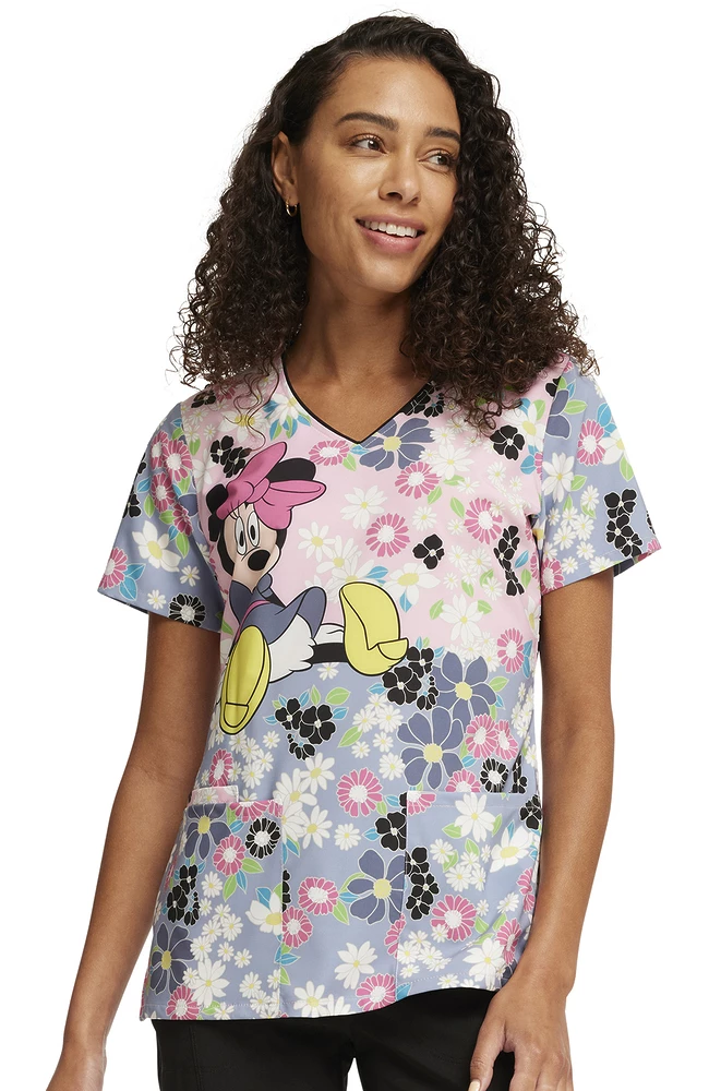 Cherokee Women's Many Minnie Flowers Print Scrub Top 3 Cherokee Women's Many Minnie Flowers Print Scrub Top