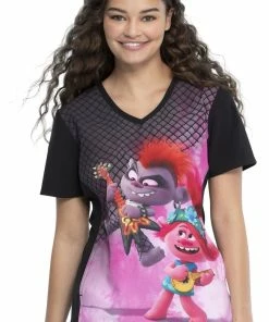 Cherokee Clearance Women's Battle Of The Bands Print Scrub Top