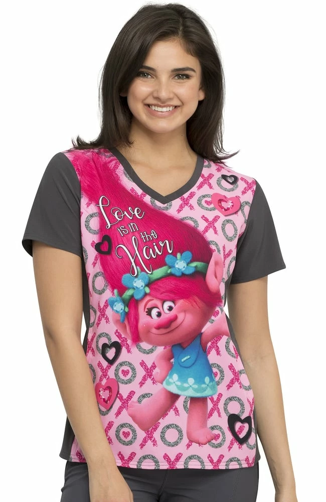 Cherokee Clearance Women's Love Is In The Hair Print Scrub Top 3 Cherokee Clearance Women's Love Is In The Hair Print Scrub Top