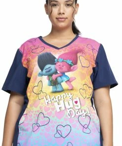 Cherokee Clearance Women's Happy Hug Day Print Scrub Top