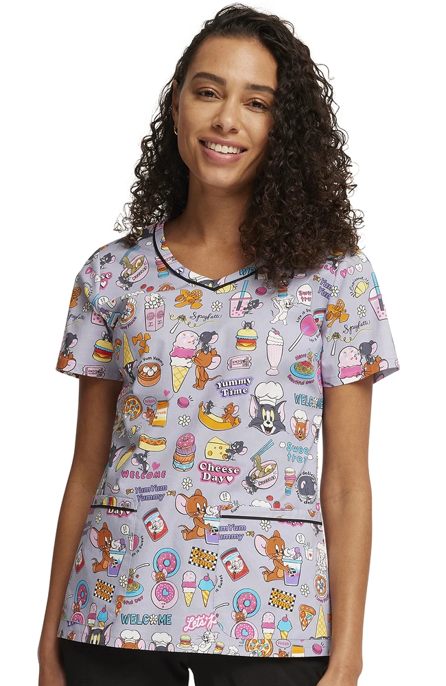 Cherokee Women's Yum Yum Yummy Print Scrub Top 3 Cherokee Women's Yum Yum Yummy Print Scrub Top