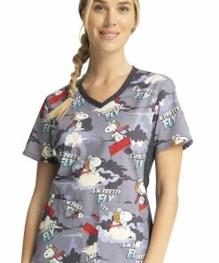 Cherokee Clearance Women's Beagle Patrol Print Scrub Top