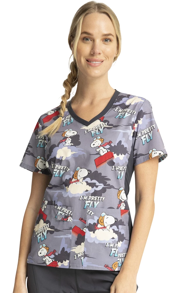 Cherokee Clearance Women's Beagle Patrol Print Scrub Top 3 Cherokee Clearance Women's Beagle Patrol Print Scrub Top