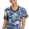 Cherokee Clearance Women's Midnight Pumpkin Print Scrub Top -Cherokee Shop 1 ck tf636 printclearancepnm 650