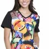 Cherokee Clearance Women's V-Neck Contrast Back Sesame Street Print Scrub Top