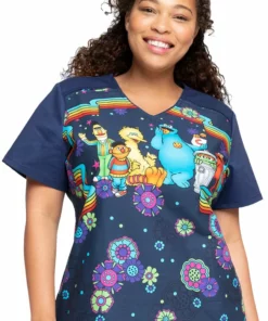 Cherokee Clearance Women's Coming Or Going Print Scrub Top