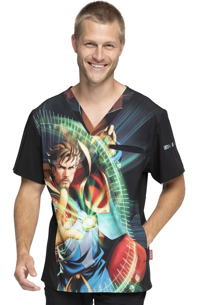 Cherokee Clearance Men's Doctor Strange Print Scrub Top 3 Cherokee Clearance Men's Doctor Strange Print Scrub Top