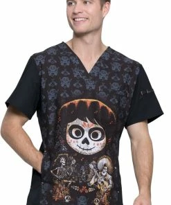 Cherokee Clearance Men's V-Neck Disney Pixar Coco Print Scrub Top