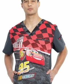 Cherokee Clearance Men's Lightning Mcqueen Print Scrub Top