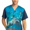 Cherokee Clearance Men's Swing Into Action Print Scrub Top