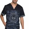 Cherokee Clearance Men's V-Neck Black Panther Print Scrub Top -Cherokee Shop 1 ck tf707 printclearancemww 650