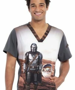 Cherokee Clearance Men's Mandalorian Print Scrub Top