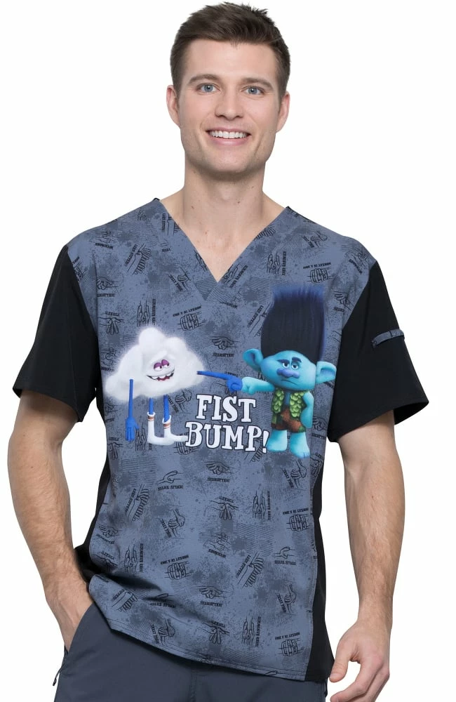 Cherokee Clearance Men's V-Neck Fist Bump Club Print Scrub Top 3 Cherokee Clearance Men's V-Neck Fist Bump Club Print Scrub Top