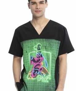 Cherokee Clearance Men's Goofy Neon Print Scrub Top