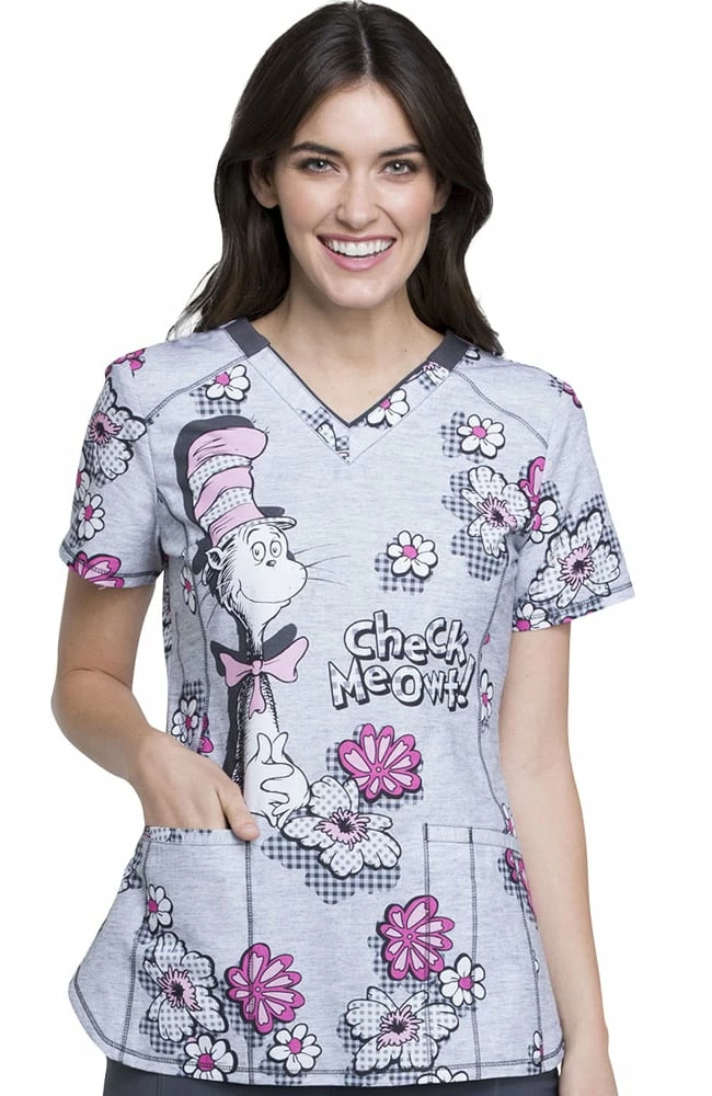 Cherokee Clearance Women's V-Neck Dr. Seuss Print Scrub Top 3 Cherokee Clearance Women's V-Neck Dr. Seuss Print Scrub Top