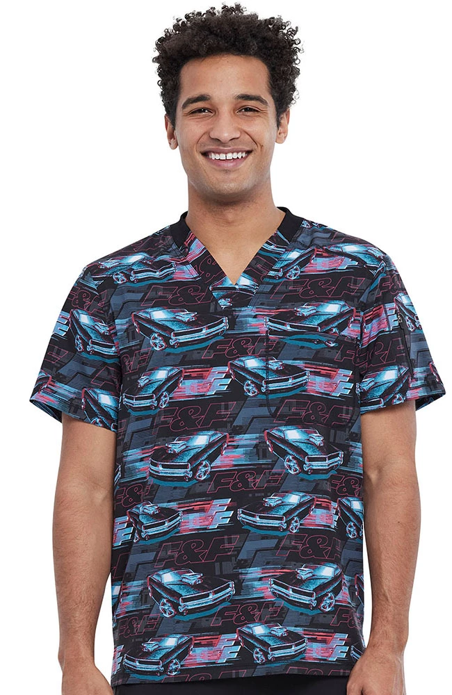 Cherokee Clearance Men's Fast And Furious Print Scrub Top 3 Cherokee Clearance Men's Fast And Furious Print Scrub Top
