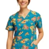 Cherokee Women's Pizza My Heart Alien Print Scrub Top -Cherokee Shop 1 ck tf738 printtsz 650