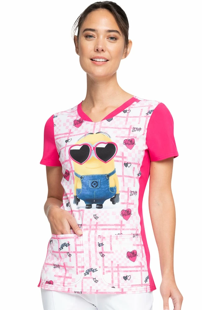 Cherokee Clearance Women's Smitten Minion Print Scrub Top 3 Cherokee Clearance Women's Smitten Minion Print Scrub Top