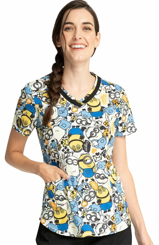 Cherokee Clearance Women's Love Makes Me Happy Print Scrub Top 3 Cherokee Clearance Women's Love Makes Me Happy Print Scrub Top