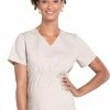 Cherokee Workwear Clearance Women's Maternity Mock Wrap Soft Knit Panel Solid Scrub Top -Cherokee Shop 1 ck ww685 clearancekak 650