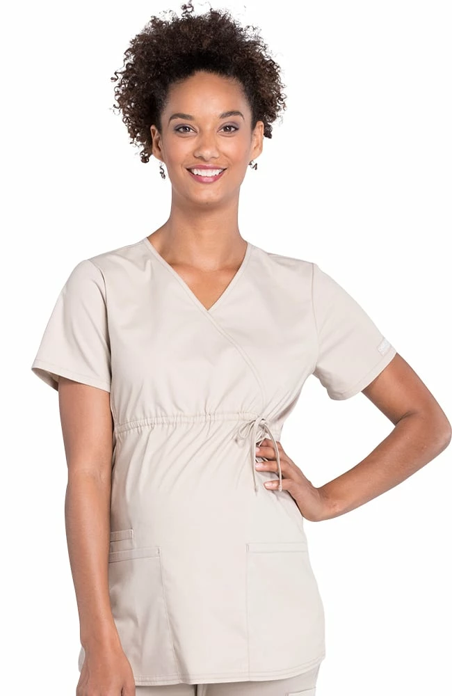 Cherokee Workwear Clearance Women's Maternity Mock Wrap Soft Knit Panel Solid Scrub Top 3 Cherokee Workwear Clearance Women's Maternity Mock Wrap Soft Knit Panel Solid Scrub Top