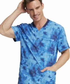 Dickies Men's Tonal Tie Dye Navy Print Scrub Top