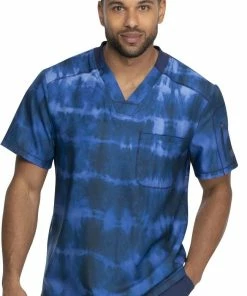 Dickies Clearance Men's Tie Dye Stripes Navy Print Scrub Top